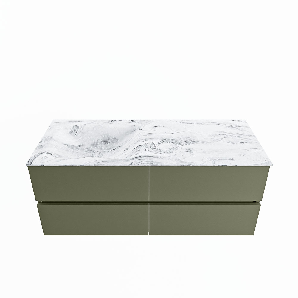 MONDIAZ VICA-DLUX 120cm badmeubel onderkast Army 4 lades. Inbouw wastafel CLOUD links 1 kraangat, kleur Glace.