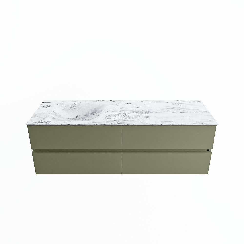 MONDIAZ VICA-DLUX 150cm badmeubel onderkast Army 4 lades. Inbouw wastafel CLOUD links 1 kraangat, kleur Glace.