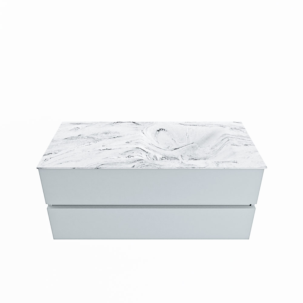 MONDIAZ VICA-DLUX 110cm badmeubel onderkast Clay 2 lades. Inbouw wastafel CLOUD rechts 1 kraangat, kleur Glace.