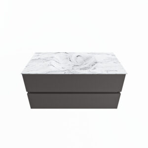 MONDIAZ VICA-DLUX 100cm badmeubel onderkast Dark grey 2 lades. Inbouw wastafel CLOUD midden 1 kraangat, kleur Glace.