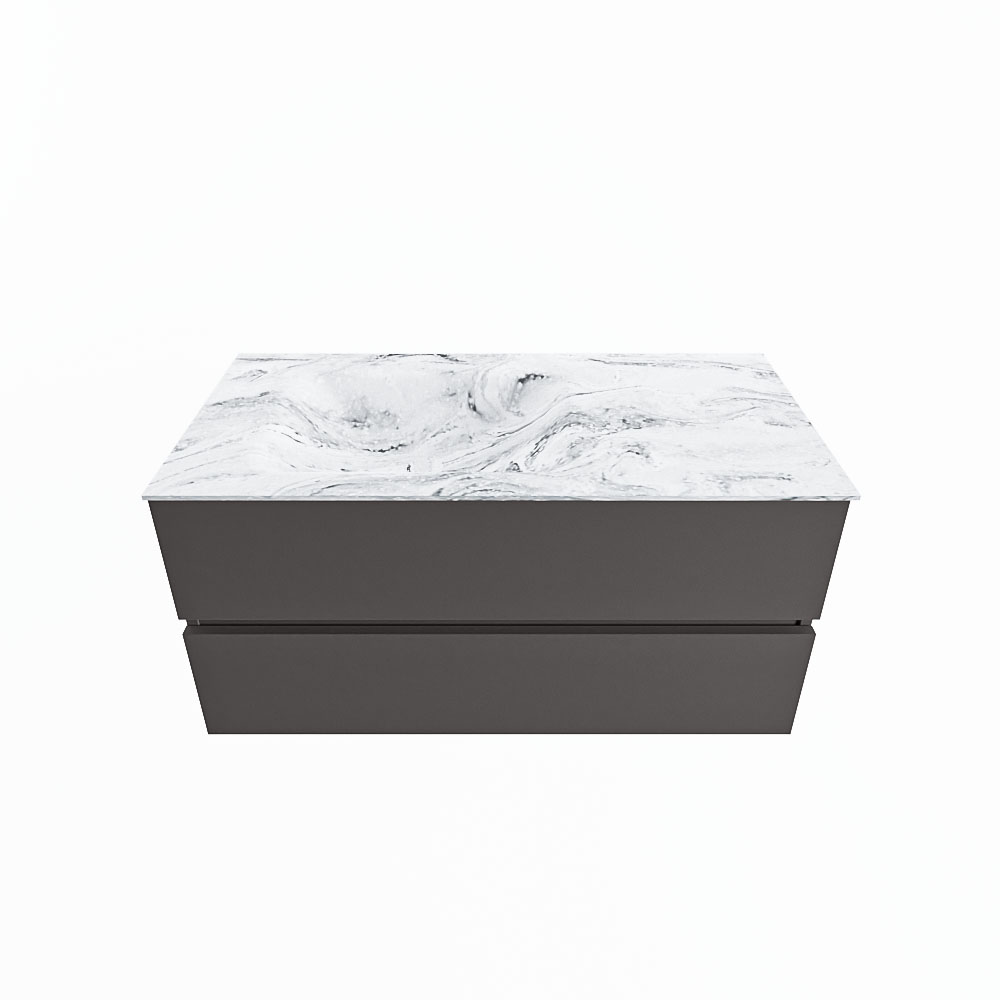 MONDIAZ VICA-DLUX 100cm badmeubel onderkast Dark grey 2 lades. Inbouw wastafel CLOUD links 1 kraangat, kleur Glace.