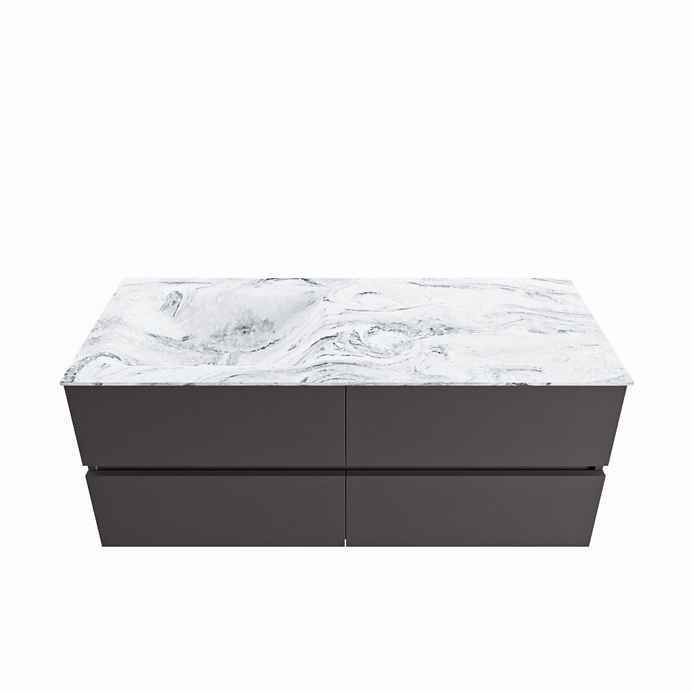 MONDIAZ VICA-DLUX 120cm badmeubel onderkast Dark grey 4 lades. Inbouw wastafel CLOUD links 1 kraangat, kleur Glace.
