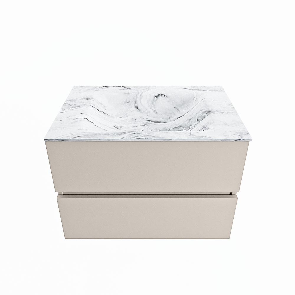 MONDIAZ VICA-DLUX 70cm badmeubel onderkast Linen 2 lades. Inbouw wastafel CLOUD midden 1 kraangat, kleur Glace.