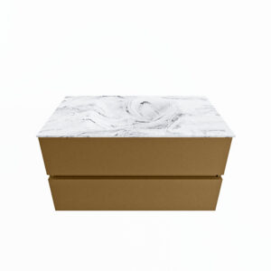 MONDIAZ VICA-DLUX 90cm badmeubel onderkast Oro 2 lades. Inbouw wastafel CLOUD midden 1 kraangat, kleur Glace.