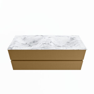 MONDIAZ VICA-DLUX 130cm badmeubel onderkast Oro 2 lades. Inbouw wastafel CLOUD dubbel 2 kraangaten, kleur Glace.