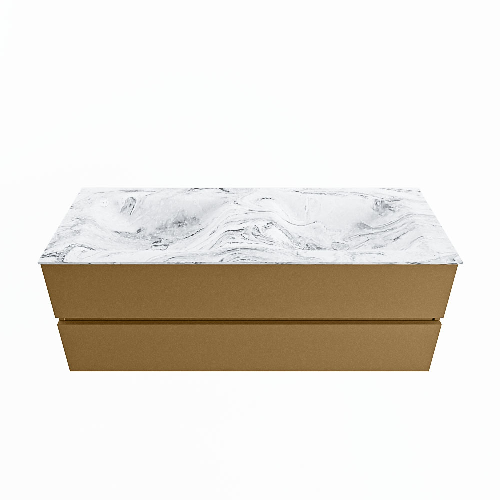 MONDIAZ VICA-DLUX 130cm badmeubel onderkast Oro 2 lades. Inbouw wastafel CLOUD dubbel 2 kraangaten, kleur Glace.
