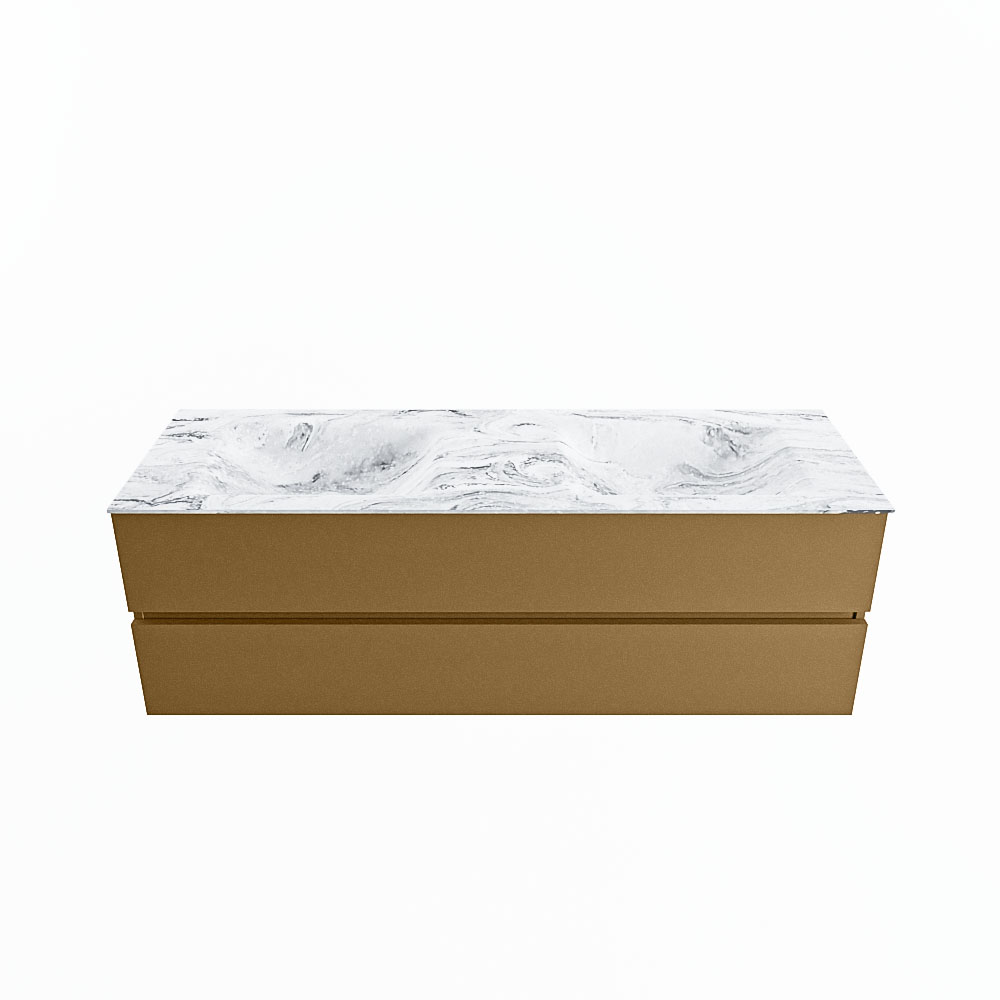MONDIAZ VICA-DLUX 150cm badmeubel onderkast Oro 2 lades. Inbouw wastafel CLOUD dubbel zonder kraangat, kleur Glace.