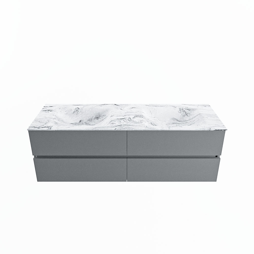 MONDIAZ VICA-DLUX 150cm badmeubel onderkast Plata 4 lades. Inbouw wastafel CLOUD dubbel 2 kraangaten, kleur Glace.