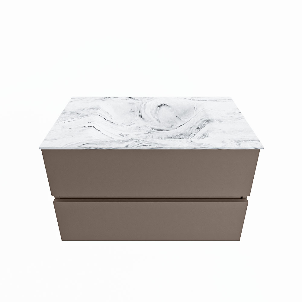 MONDIAZ VICA-DLUX 80cm badmeubel onderkast Smoke 2 lades. Inbouw wastafel CLOUD midden 1 kraangat, kleur Glace.