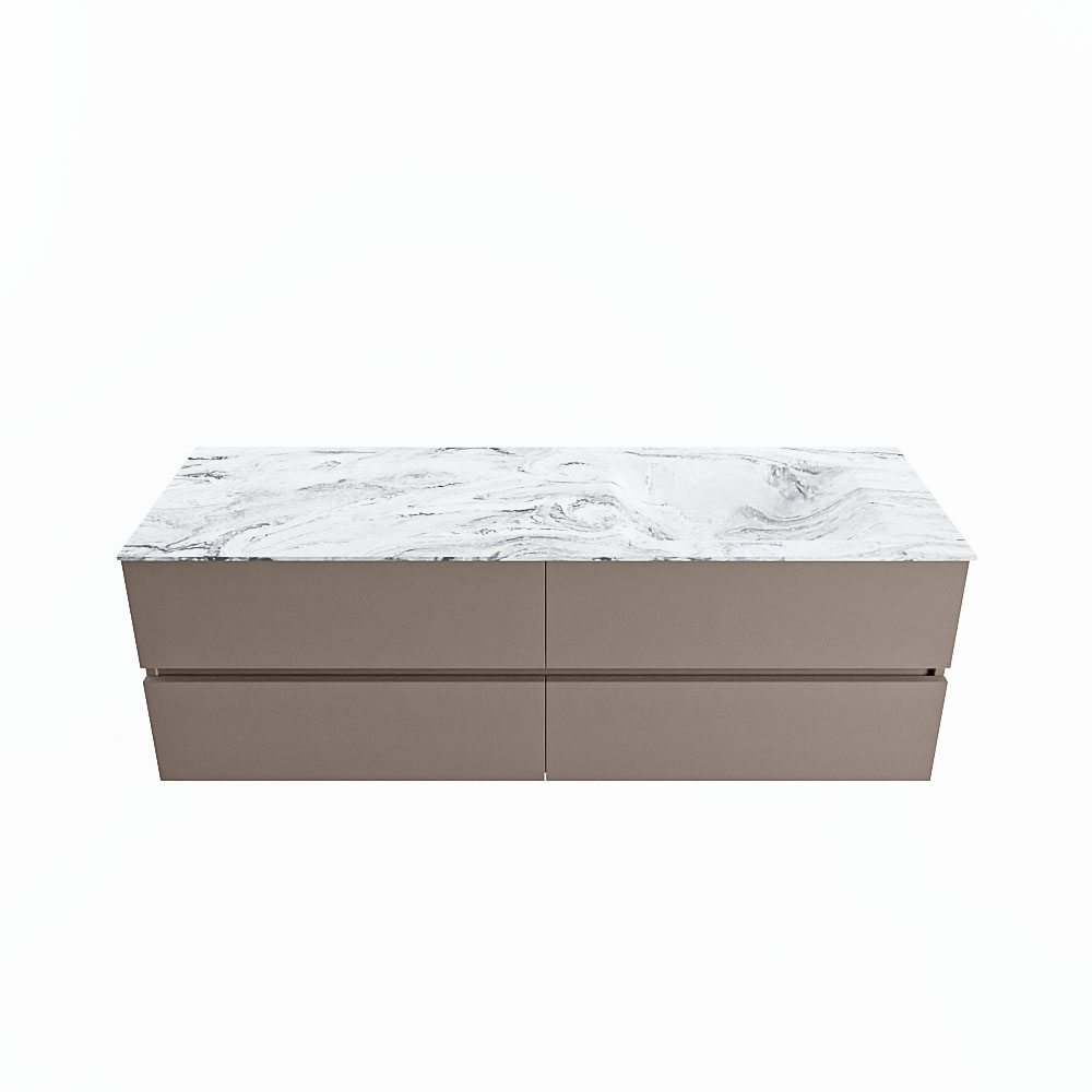 MONDIAZ VICA-DLUX 150cm badmeubel onderkast Smoke 4 lades. Inbouw wastafel CLOUD rechts 1 kraangat, kleur Glace.