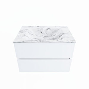 MONDIAZ VICA-DLUX 70cm badmeubel onderkast Talc 2 lades. Inbouw wastafel CLOUD midden zonder kraangat, kleur Glace.