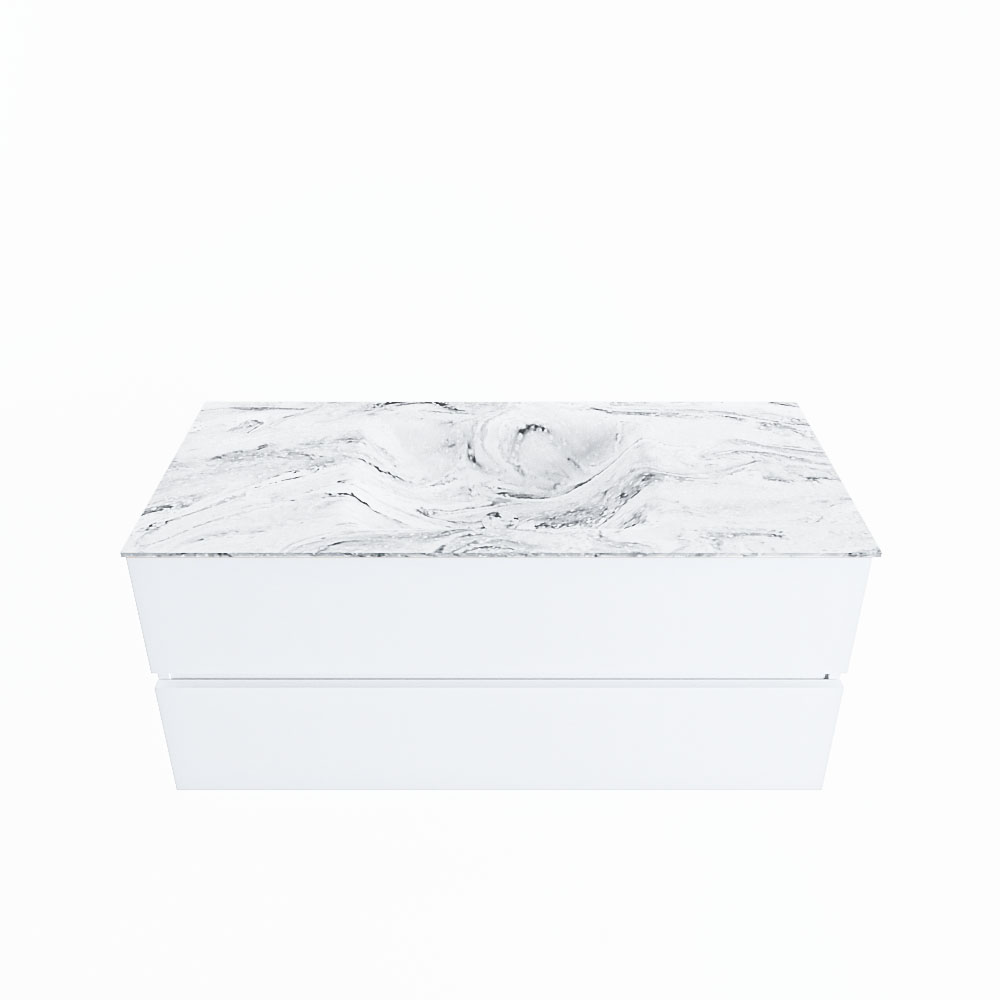 MONDIAZ VICA-DLUX 110cm badmeubel onderkast Talc 2 lades. Inbouw wastafel CLOUD midden 1 kraangat, kleur Glace.