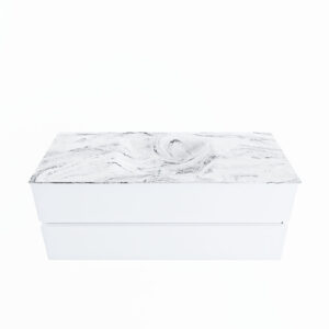 MONDIAZ VICA-DLUX 120cm badmeubel onderkast Talc 2 lades. Inbouw wastafel CLOUD midden zonder kraangat, kleur Glace.