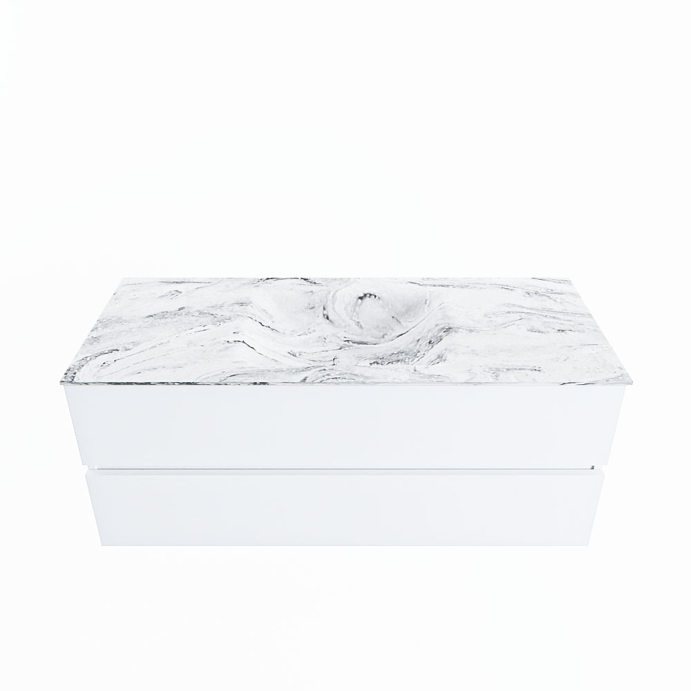 MONDIAZ VICA-DLUX 120cm badmeubel onderkast Talc 2 lades. Inbouw wastafel CLOUD midden zonder kraangat, kleur Glace.