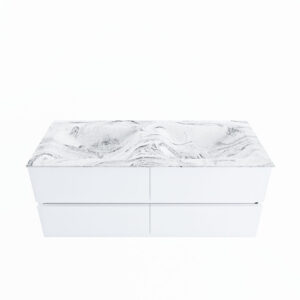 MONDIAZ VICA-DLUX 120cm badmeubel onderkast Talc 4 lades. Inbouw wastafel CLOUD dubbel 2 kraangaten, kleur Glace.