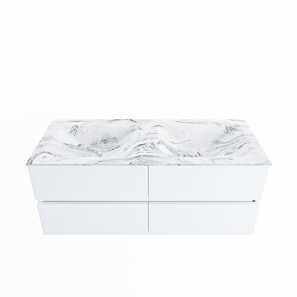 MONDIAZ VICA-DLUX 120cm badmeubel onderkast Talc 4 lades. Inbouw wastafel CLOUD dubbel 2 kraangaten, kleur Glace.