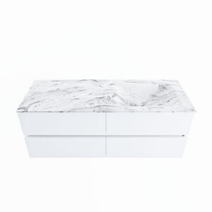 MONDIAZ VICA-DLUX 130cm badmeubel onderkast Talc 4 lades. Inbouw wastafel CLOUD rechts zonder kraangat, kleur Glace.