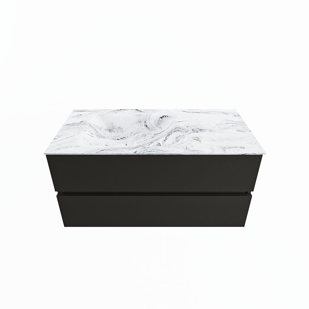 MONDIAZ VICA-DLUX 100cm badmeubel onderkast Urban 2 lades. Inbouw wastafel CLOUD links 1 kraangat, kleur Glace.