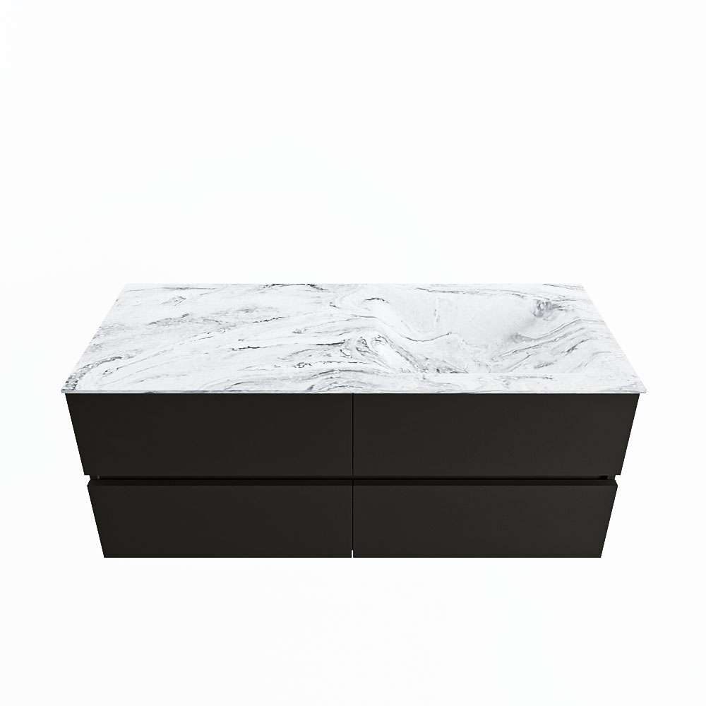 MONDIAZ VICA-DLUX 120cm badmeubel onderkast Urban 4 lades. Inbouw wastafel CLOUD rechts 1 kraangat, kleur Glace.