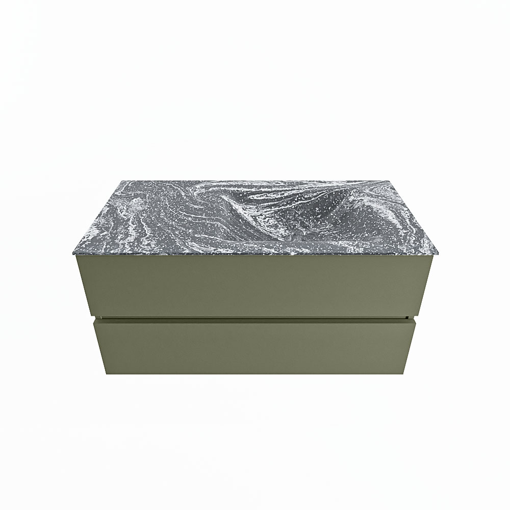 MONDIAZ VICA-DLUX 100cm badmeubel onderkast Army 2 lades. Inbouw wastafel CLOUD rechts 1 kraangat, kleur Lava.