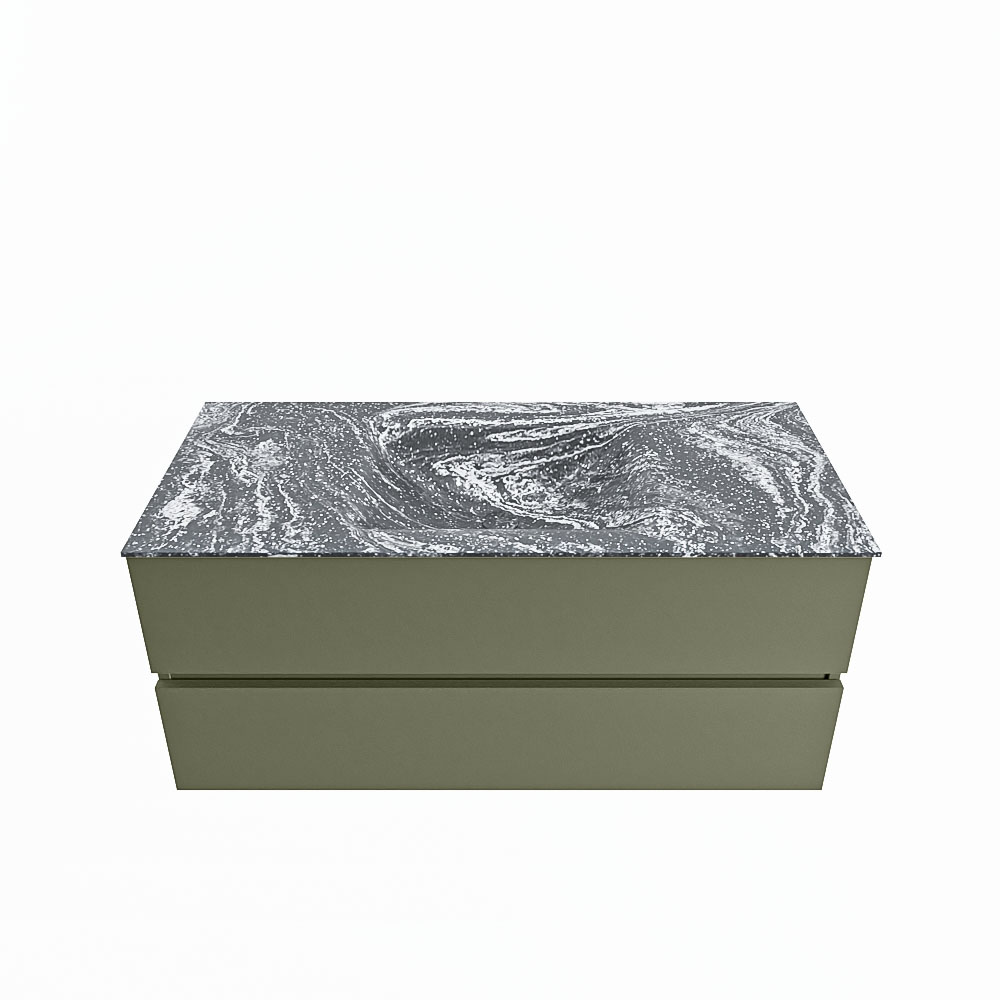 MONDIAZ VICA-DLUX 110cm badmeubel onderkast Army 2 lades. Inbouw wastafel CLOUD midden zonder kraangat, kleur Lava.