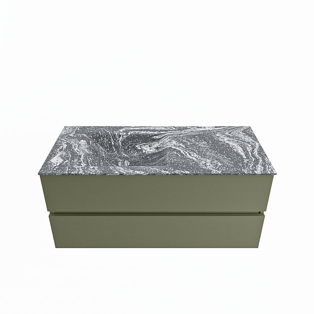 MONDIAZ VICA-DLUX 110cm badmeubel onderkast Army 2 lades. Inbouw wastafel CLOUD links zonder kraangat, kleur Lava.