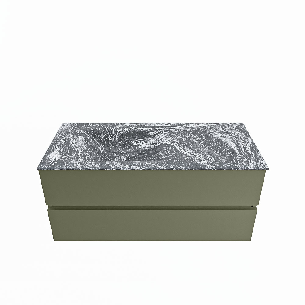 MONDIAZ VICA-DLUX 110cm badmeubel onderkast Army 2 lades. Inbouw wastafel CLOUD links 1 kraangat, kleur Lava.