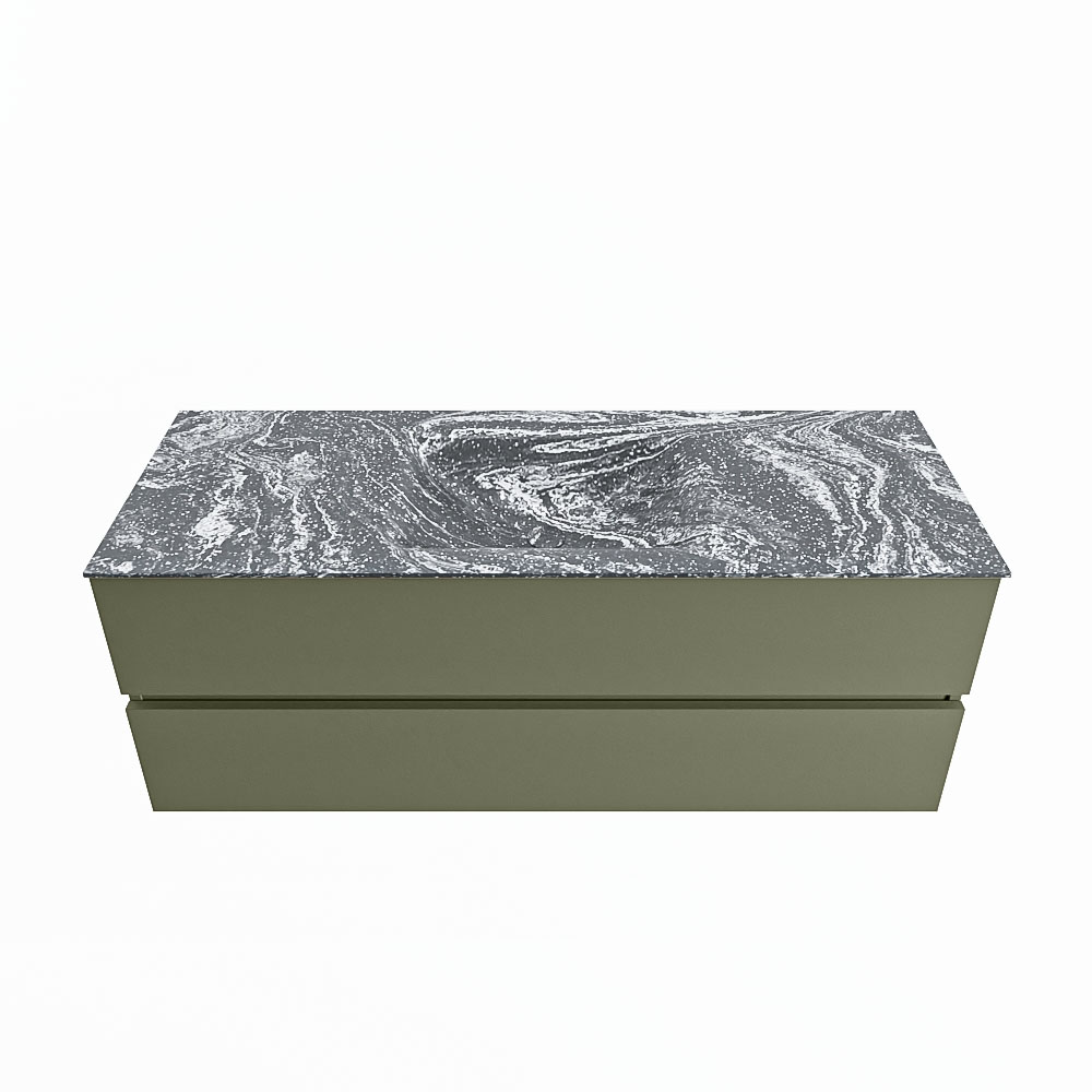 MONDIAZ VICA-DLUX 130cm badmeubel onderkast Army 2 lades. Inbouw wastafel CLOUD midden zonder kraangat, kleur Lava.