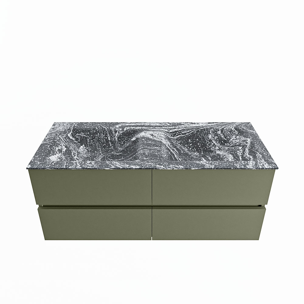 MONDIAZ VICA-DLUX 120cm badmeubel onderkast Army 4 lades. Inbouw wastafel CLOUD dubbel 2 kraangaten, kleur Lava.