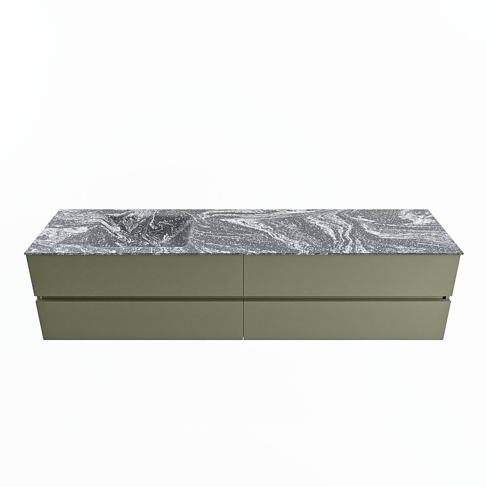 MONDIAZ VICA-DLUX 200cm badmeubel onderkast Army 4 lades. Inbouw wastafel CLOUD links 1 kraangat, kleur Lava.