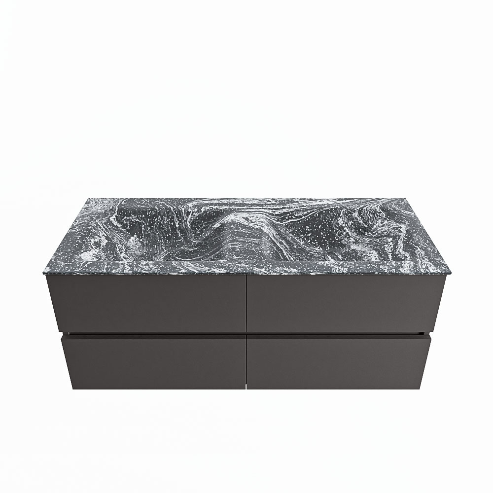 MONDIAZ VICA-DLUX 120cm badmeubel onderkast Dark grey 4 lades. Inbouw wastafel CLOUD dubbel 2 kraangaten, kleur Lava.