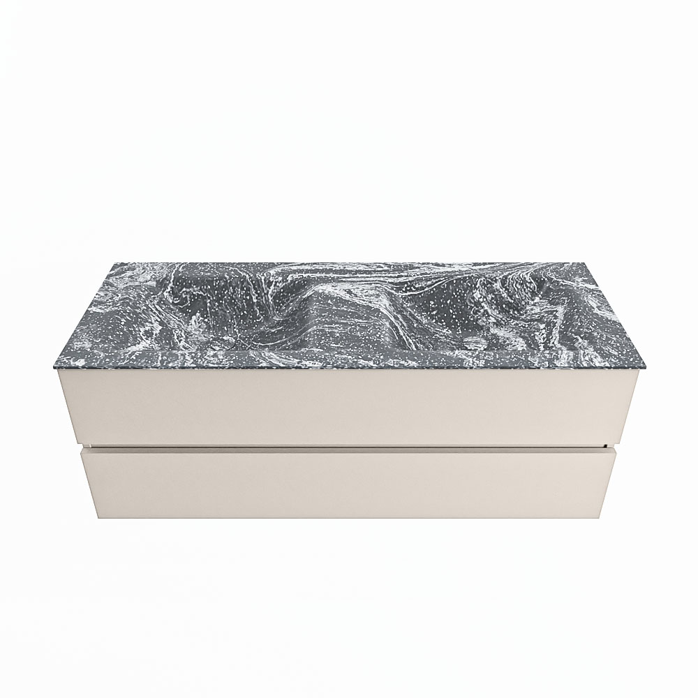 MONDIAZ VICA-DLUX 130cm badmeubel onderkast Linen 2 lades. Inbouw wastafel CLOUD dubbel 2 kraangaten, kleur Lava.