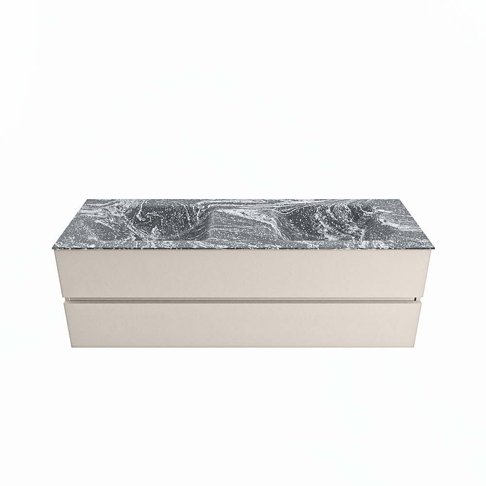 MONDIAZ VICA-DLUX 150cm badmeubel onderkast Linen 2 lades. Inbouw wastafel CLOUD dubbel zonder kraangat, kleur Lava.