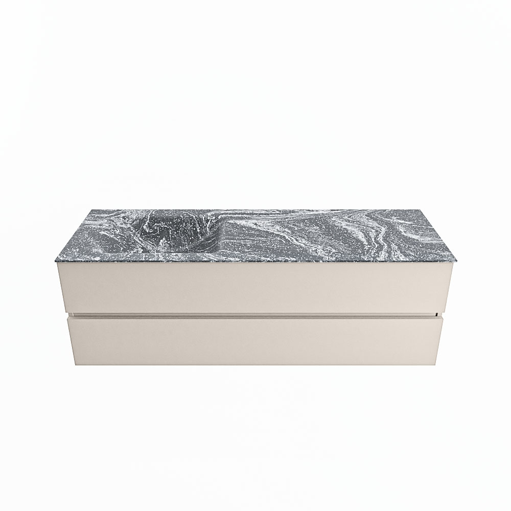 MONDIAZ VICA-DLUX 150cm badmeubel onderkast Linen 2 lades. Inbouw wastafel CLOUD links 1 kraangat, kleur Lava.