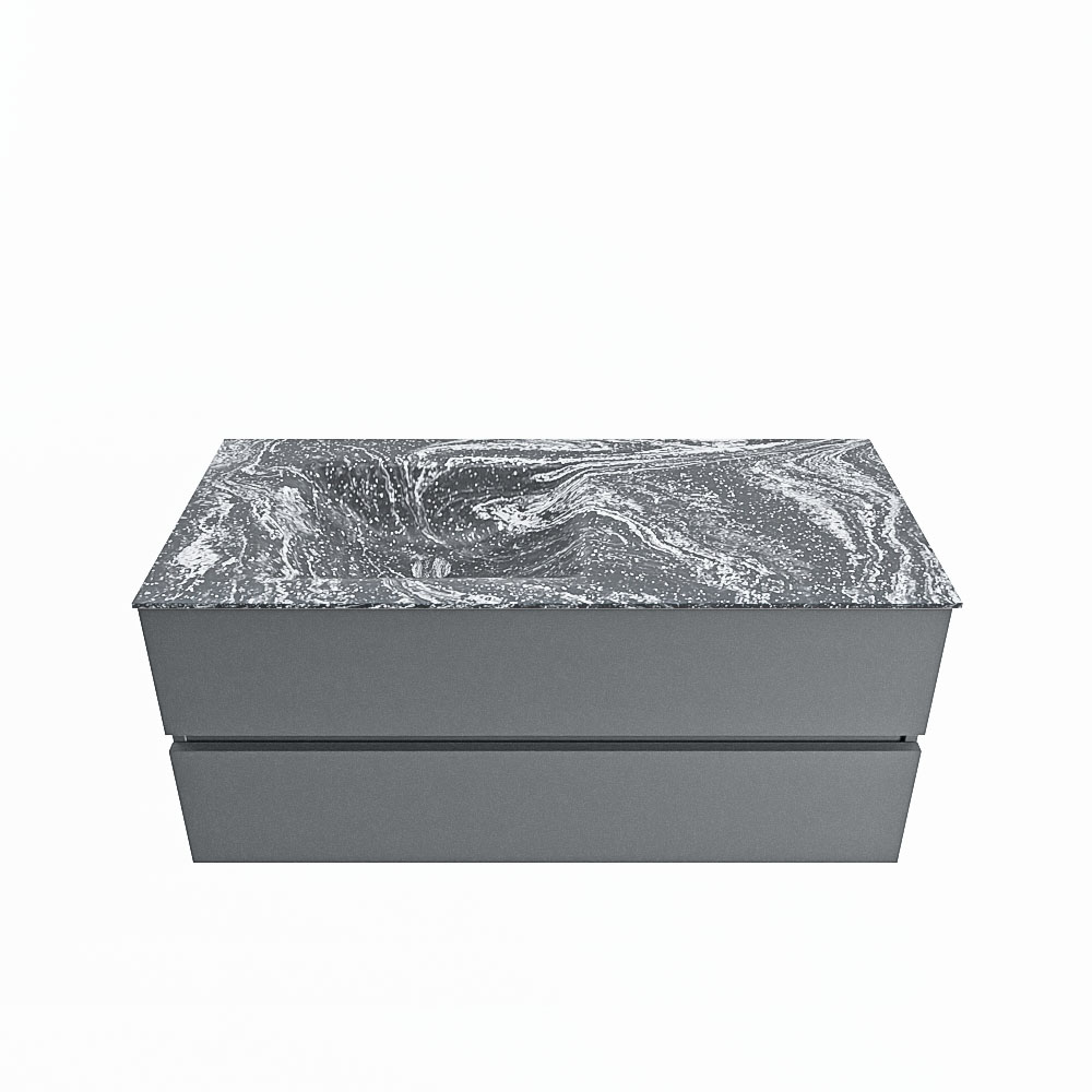 MONDIAZ VICA-DLUX 110cm badmeubel onderkast Plata 2 lades. Inbouw wastafel CLOUD links 1 kraangat, kleur Lava.