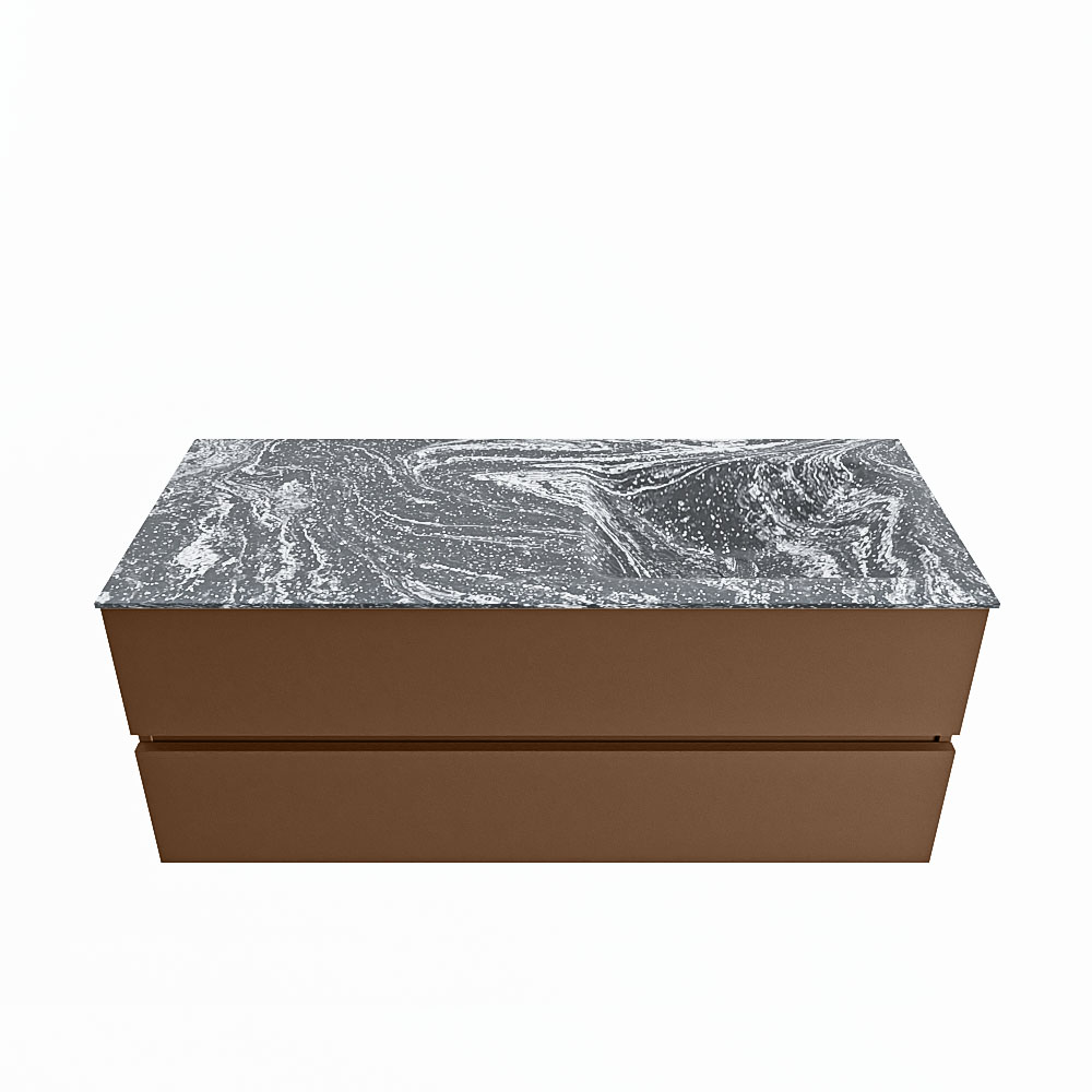 MONDIAZ VICA-DLUX 120cm badmeubel onderkast Rust 2 lades. Inbouw wastafel CLOUD rechts zonder kraangat, kleur Lava.