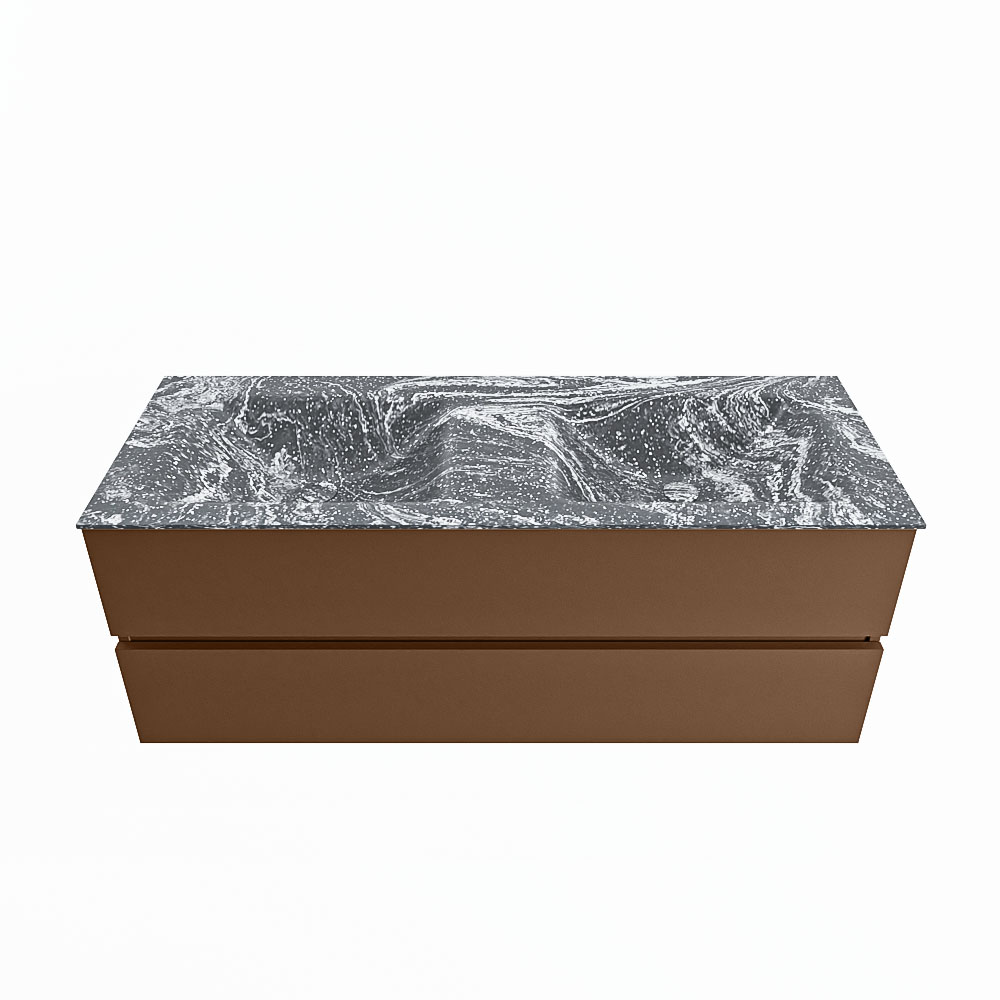 MONDIAZ VICA-DLUX 130cm badmeubel onderkast Rust 2 lades. Inbouw wastafel CLOUD dubbel 2 kraangaten, kleur Lava.