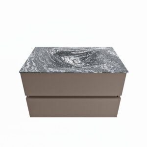 MONDIAZ VICA-DLUX 80cm badmeubel onderkast Smoke 2 lades. Inbouw wastafel CLOUD midden 1 kraangat, kleur Lava.