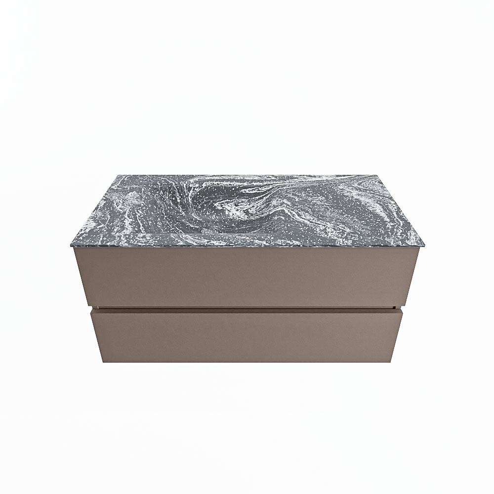 MONDIAZ VICA-DLUX 100cm badmeubel onderkast Smoke 2 lades. Inbouw wastafel CLOUD links zonder kraangat, kleur Lava.