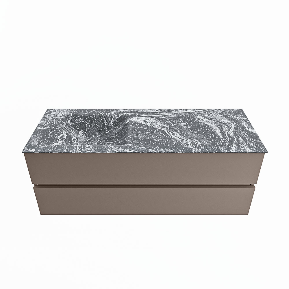 MONDIAZ VICA-DLUX 130cm badmeubel onderkast Smoke 2 lades. Inbouw wastafel CLOUD links zonder kraangat, kleur Lava.