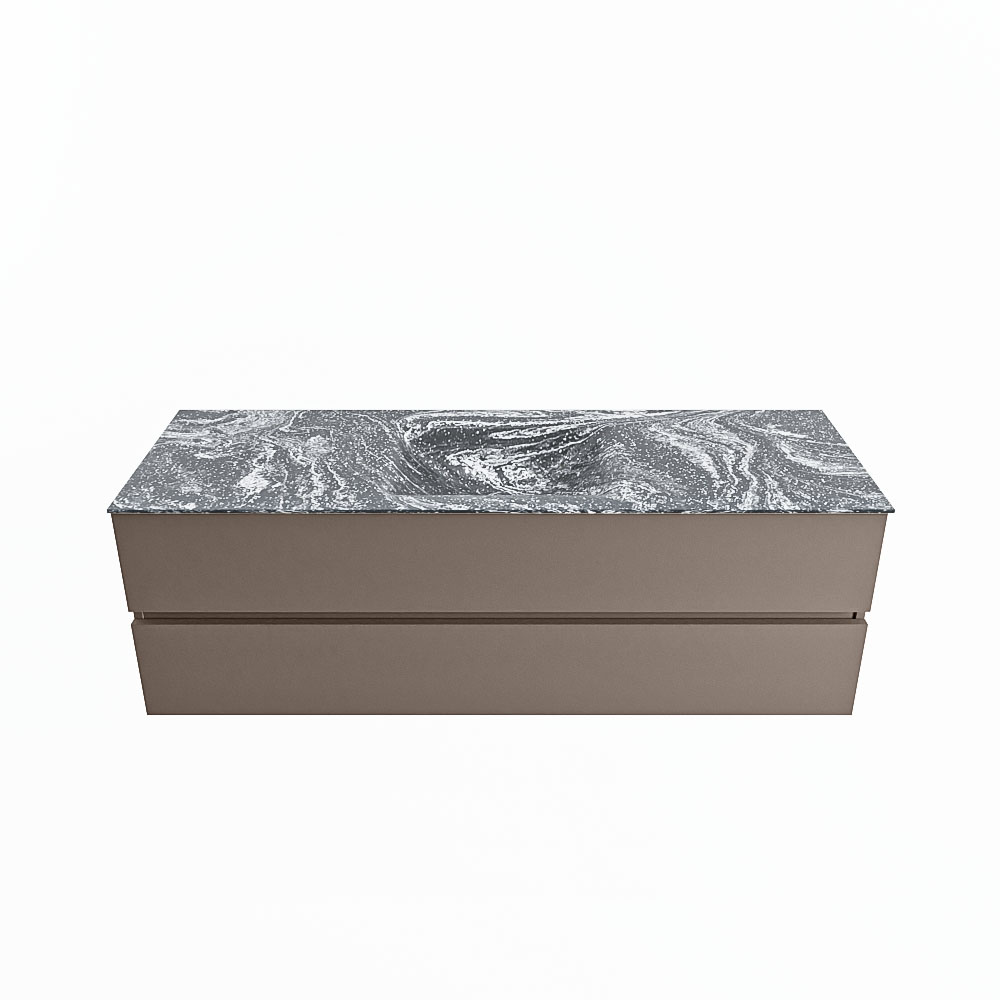 MONDIAZ VICA-DLUX 150cm badmeubel onderkast Smoke 2 lades. Inbouw wastafel CLOUD midden zonder kraangat, kleur Lava.