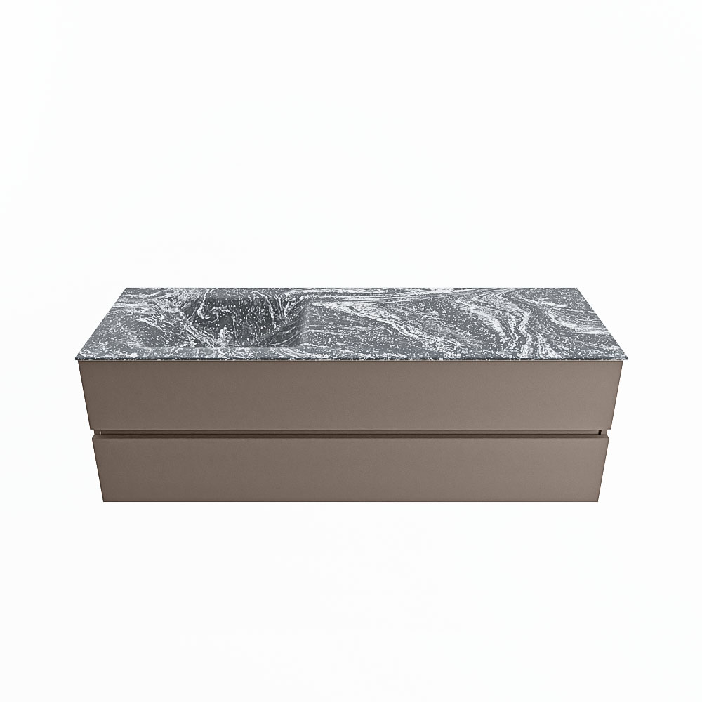 MONDIAZ VICA-DLUX 150cm badmeubel onderkast Smoke 2 lades. Inbouw wastafel CLOUD links 1 kraangat, kleur Lava.