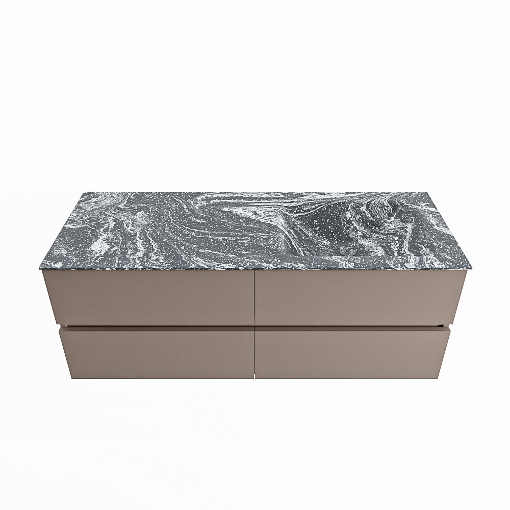 MONDIAZ VICA-DLUX 130cm badmeubel onderkast Smoke 4 lades. Inbouw wastafel CLOUD rechts 1 kraangat, kleur Lava.