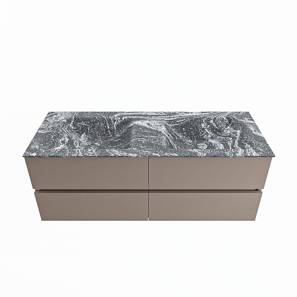 MONDIAZ VICA-DLUX 130cm badmeubel onderkast Smoke 4 lades. Inbouw wastafel CLOUD dubbel 2 kraangaten, kleur Lava.