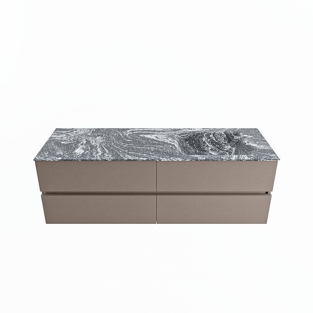 MONDIAZ VICA-DLUX 150cm badmeubel onderkast Smoke 4 lades. Inbouw wastafel CLOUD rechts zonder kraangat, kleur Lava.