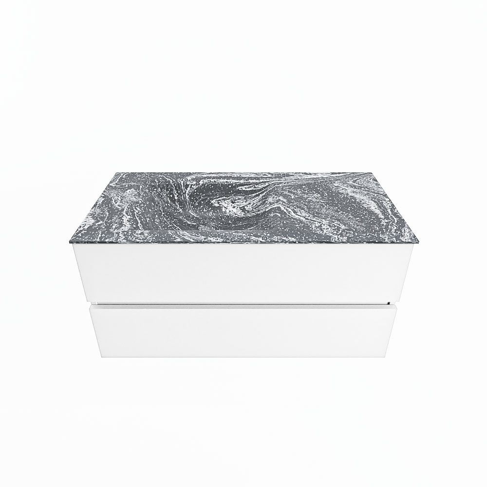 MONDIAZ VICA-DLUX 100cm badmeubel onderkast Talc 2 lades. Inbouw wastafel CLOUD links zonder kraangat, kleur Lava.
