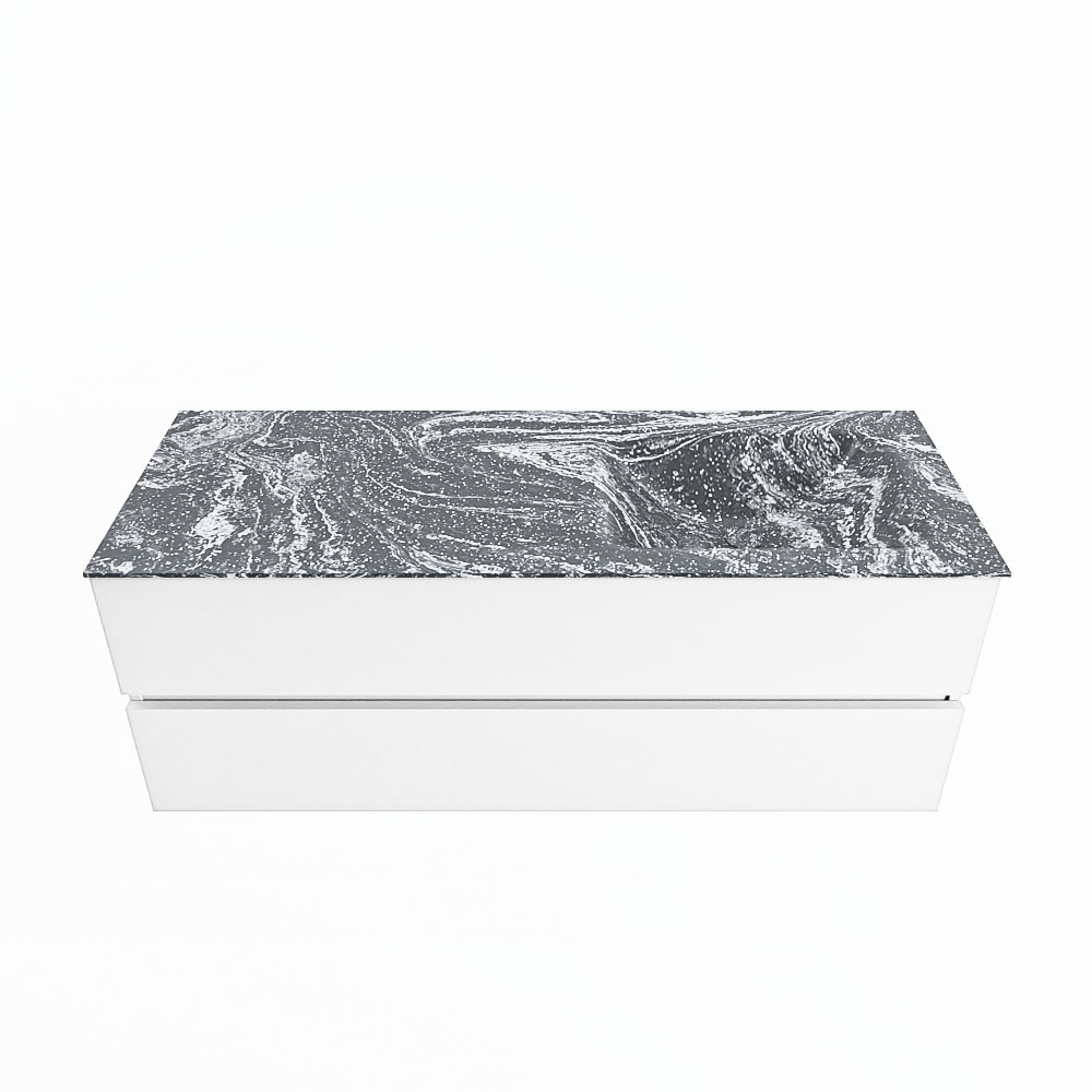 MONDIAZ VICA-DLUX 130cm badmeubel onderkast Talc 2 lades. Inbouw wastafel CLOUD rechts 1 kraangat, kleur Lava.