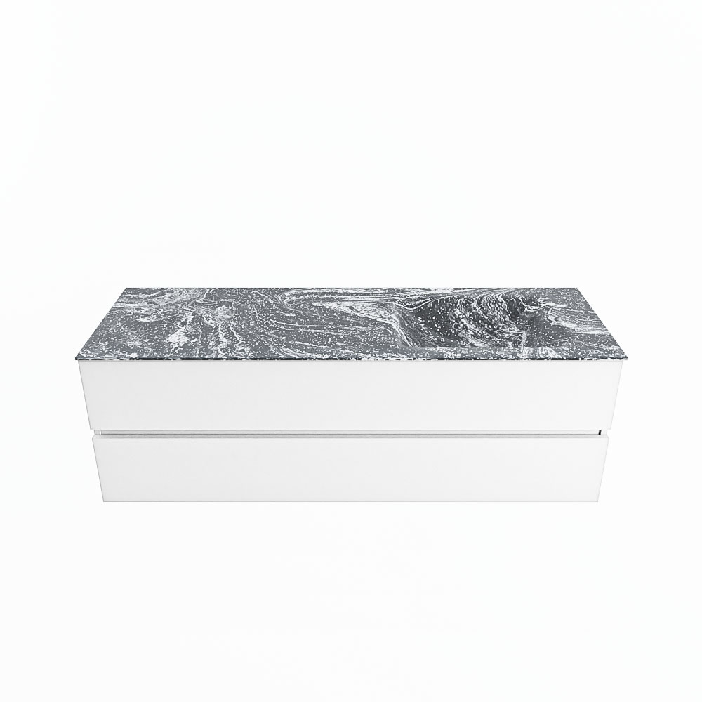 MONDIAZ VICA-DLUX 150cm badmeubel onderkast Talc 2 lades. Inbouw wastafel CLOUD rechts zonder kraangat, kleur Lava.