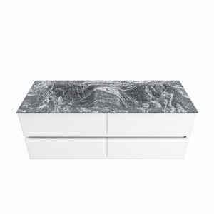 MONDIAZ VICA-DLUX 130cm badmeubel onderkast Talc 4 lades. Inbouw wastafel CLOUD dubbel 2 kraangaten, kleur Lava.