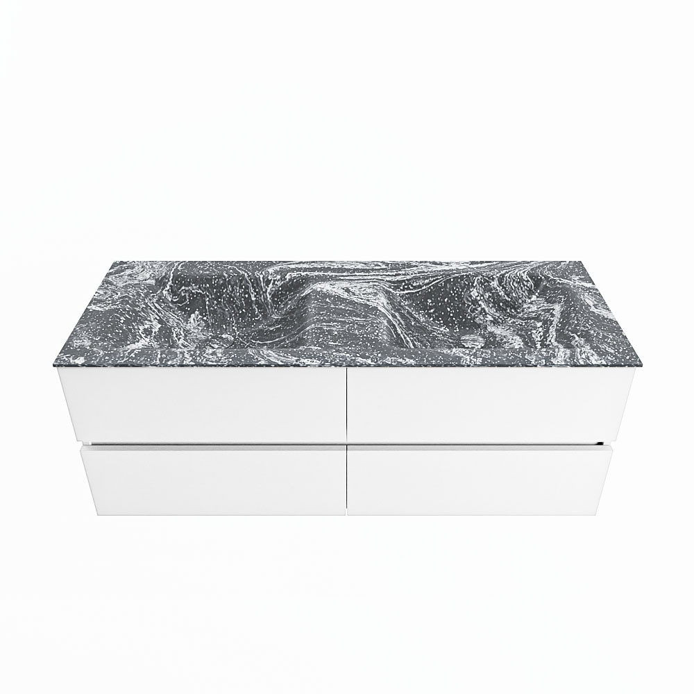 MONDIAZ VICA-DLUX 130cm badmeubel onderkast Talc 4 lades. Inbouw wastafel CLOUD dubbel 2 kraangaten, kleur Lava.